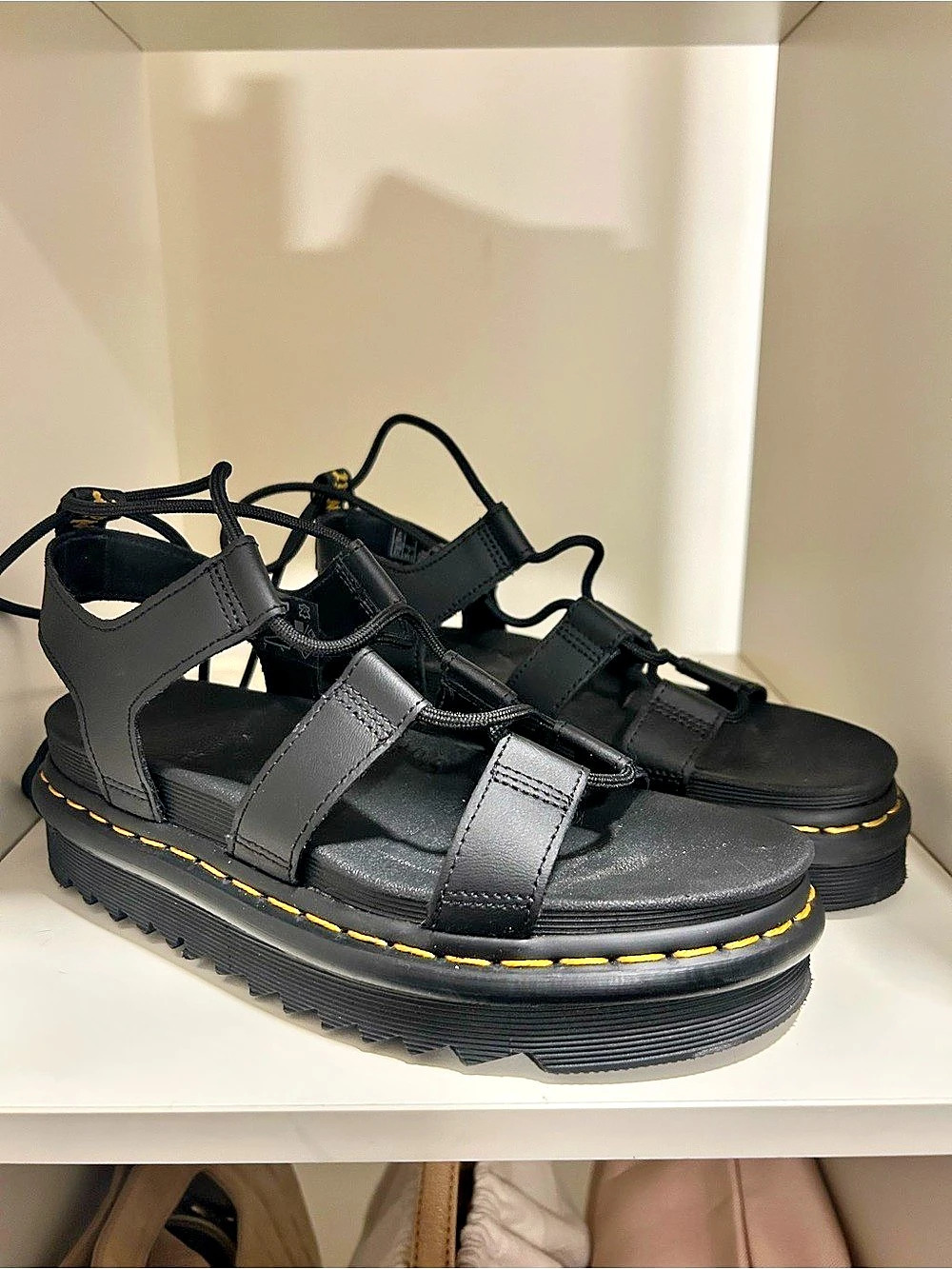 Dr. Martens Nartilla Leather Platform Sandals Black US 7